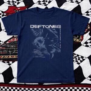 Gildan Men Navy T-Shirt, Deftones Diamond Eyes Navy Blue T-Shirt .